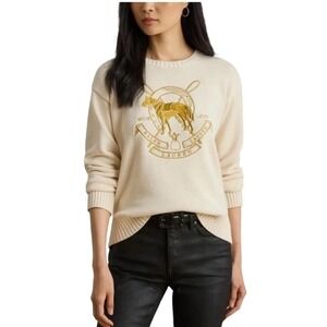 Ralph Lauren Equestrian Crest Sweater XL Winter Cream NEW Embroidered Horse Logo